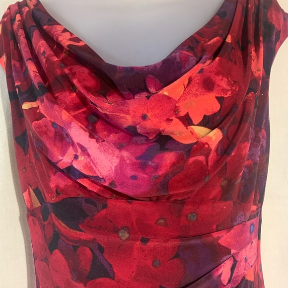 Lauren Ralp Laure cowl neck sleeveless red floral  dress - Picture 3 of 13